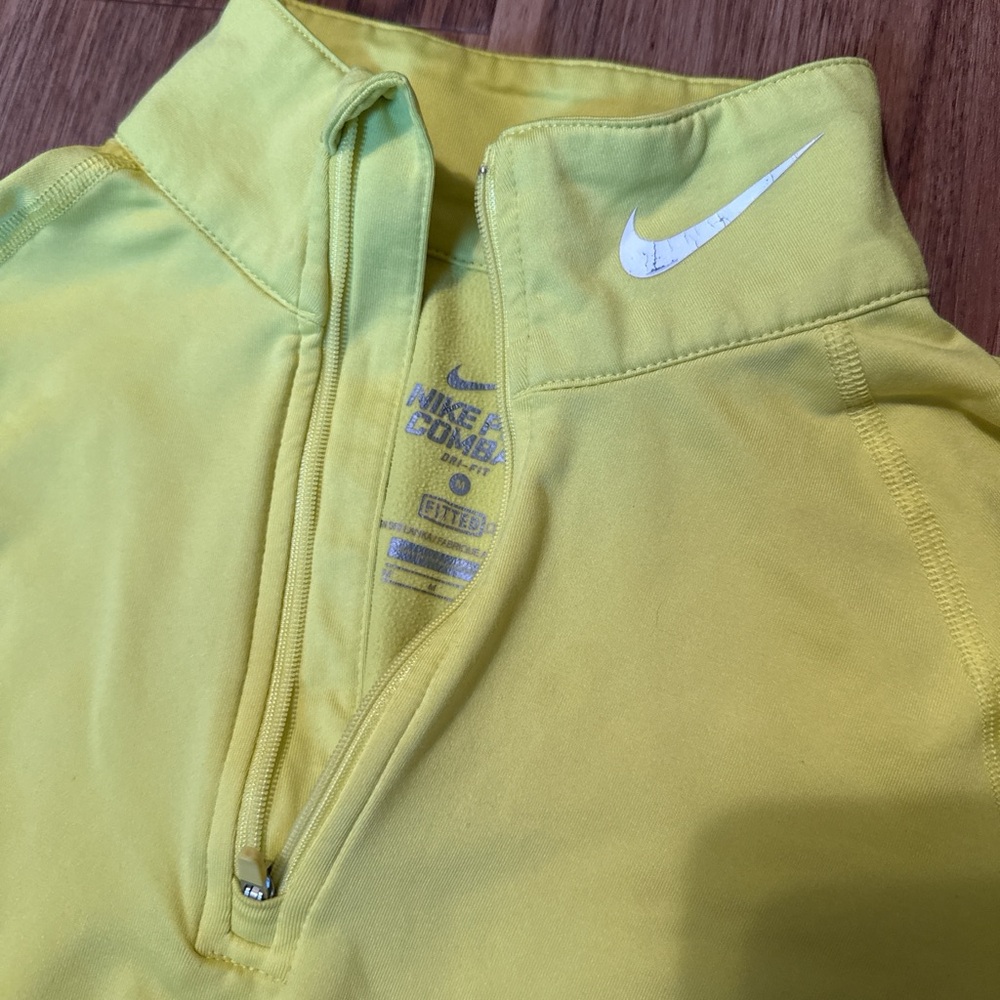 Nike Pro Combat Dri-FIT Yellow Top long sleeve pullover 1/4 zip